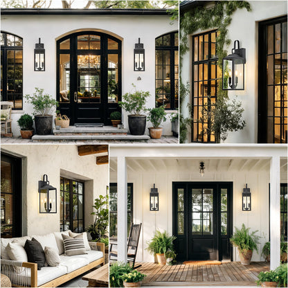 OKELI 17.6" Dusk to Dawn Outdoor Lighting, 2-Light Black Wall Lantern for Porch Outside Wall Sconces with Tempered Glass Shade, Anti-Rust Wall Lights Outside Light for Garage, Foyer