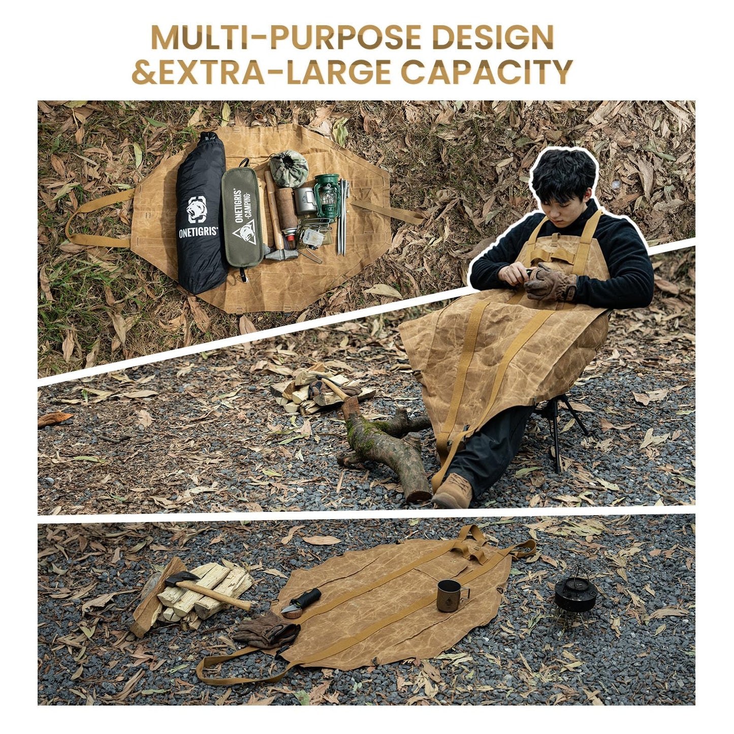 OneTigris Firewood Carrier, 2-in-1 Firewood Log Carrier Bag, Waxed Canvas Firewood Tote Carrier Extra Large Firewood Carriers with Handles for Fire Pit, Camping, Wood Stove, BBQ Barbecue