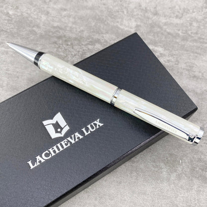 LACHIEVA LUX Stunning Handcrafted Mother of Pearl Ballpoint Pen with German P900M 1.0MM Refill, Luxury White Shell Gift Pen for Men and Women, Executive Writing Pen in Premium Gift Box