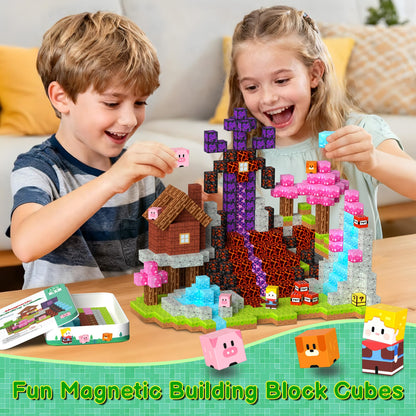 iLacven Magnetic Blocks Travel Magnetic Building Blocks Cubes - 150 PCS Tin Box Magnet Toys Set STEM Educational for Kids Ages 4-8 6-8 8-12 Year Old Boys Girls Gifts Birthday Christmas