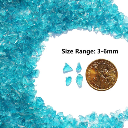 Crushed Glass for Resin Art, DIY Crafts, and Home Decor - 0.9LB Turquoise Broken Glass Pieces 3-6mm, for Vase Fillers, Tabletop Fire Pit, and Aquarium Rocks