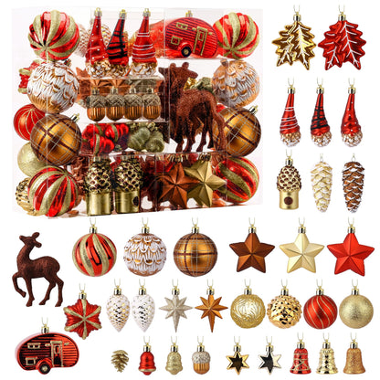 Alupssuc 103pcs Christmas Balls Ornaments Set, Gnome Christmas Tree Decorations with Hanging Strings, Shatterproof Plastic Baubles for Xmas Tree Holiday Wedding Party Decorations, Red, Bronze and Gold