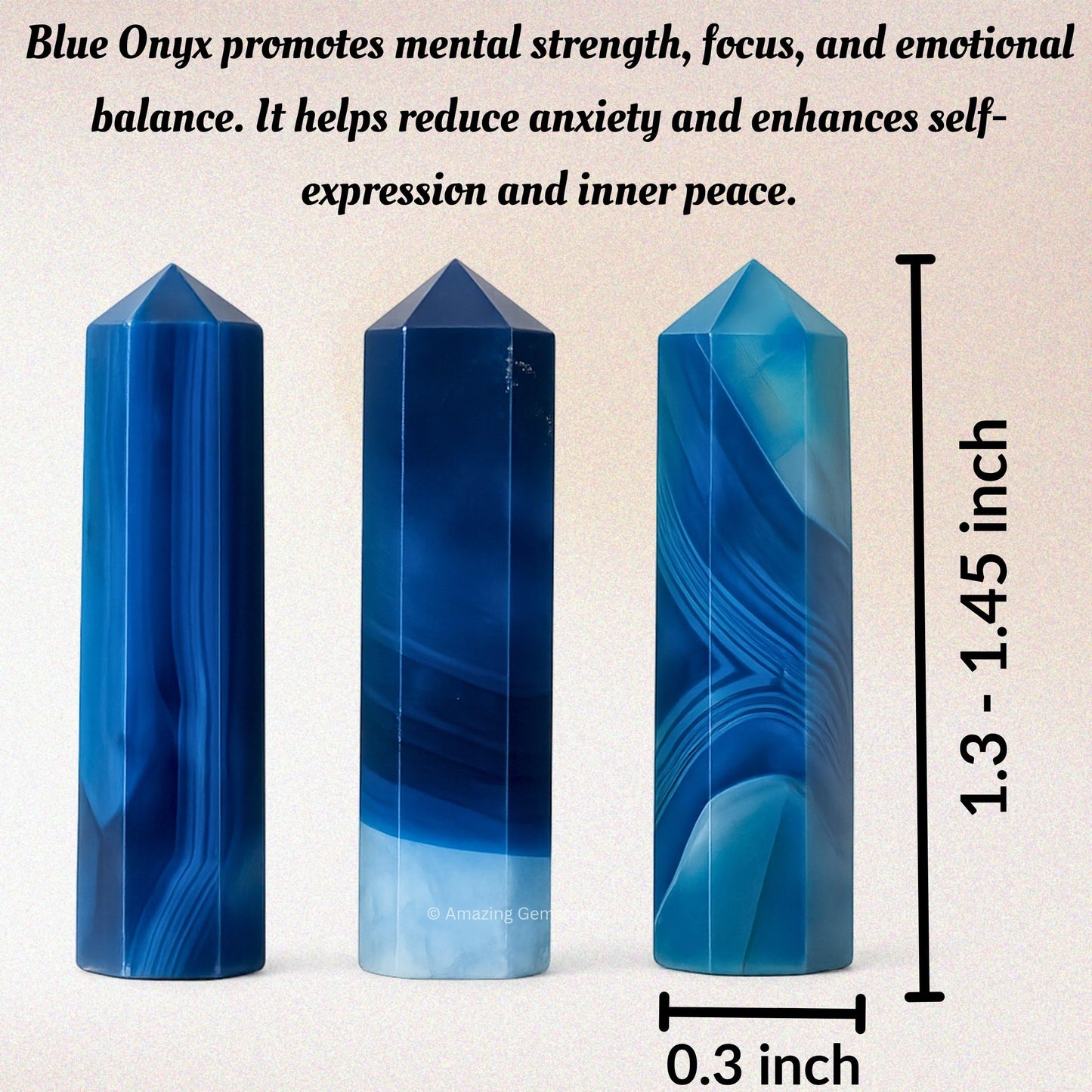 Amazing Gemstone Blue Onyx Crystal Points Bulk Healing Crystals & Stones - Pack of 3 Single Terminated Healing Wand Point Bulk Crystals for Crafts, Crystal Grid, DIY Work - Premium Crystals