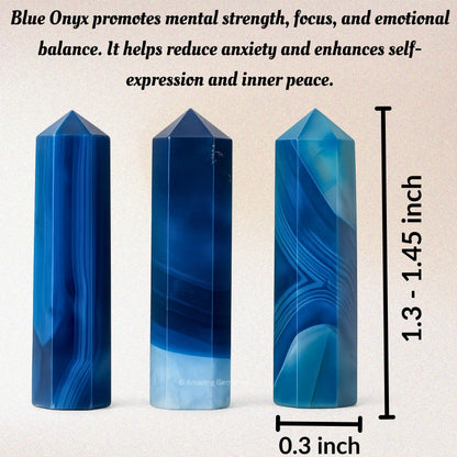 Amazing Gemstone Blue Onyx Crystal Points Bulk Healing Crystals & Stones - Pack of 3 Single Terminated Healing Wand Point Bulk Crystals for Crafts, Crystal Grid, DIY Work - Premium Crystals