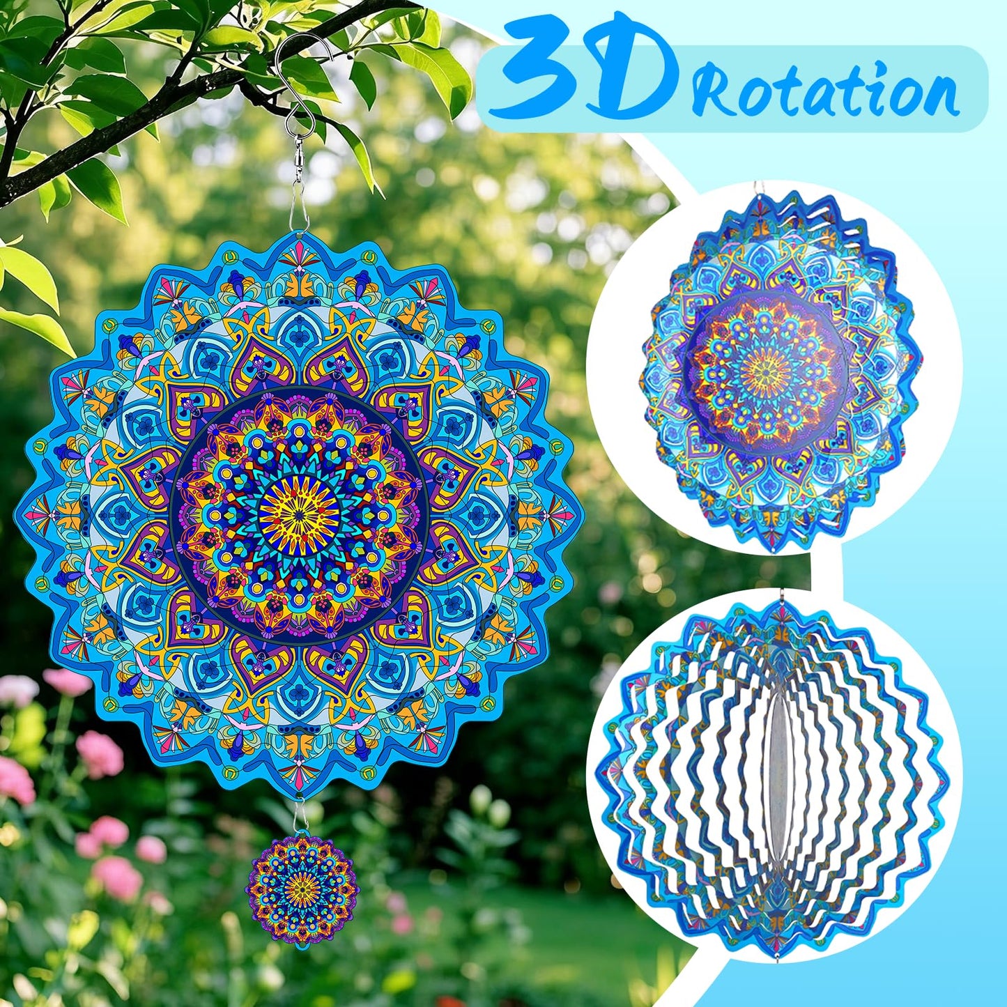 Katinyos 3D Wind Spinner, 12 inch 3D Kinetic Metal Garden Spinners, Rustproof Metal Garden Decor Yard Art, Wind Sculptures Ideal Gift for Homeowners & Garden Lovers
