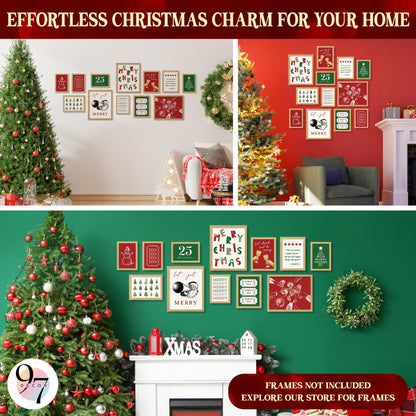 97 Decor Retro Christmas Prints Unframed - Trendy Christmas Posters For Room Aesthetic, Classic Holiday Artwork Winter Pictures, Funny Merry Xmas Painting Santa Pine Tree Gallery Wall Art For Bedroom