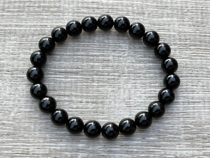 GAF TREASURES Black Obsidian Crystal Bead Bracelet 8mm, Genuine Black Obsidian Stretch Gemstone Bracelet, Healing Crystal Bracelet, Gift for Men & Women (1)