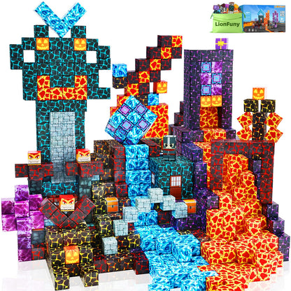 LionFuny Magnetic Blocks,100PCS Magnetic Building Blocks,Magnet Blocks Build 3D World Stacking Toys,STEM Sensory Educational Toys Gifts Set for Kids Toddlers Boys 3 4 5 6 7 8 9+ Year Old