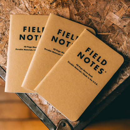 Field Notes: Original Kraft 3-Pack - Mixed Paper (1 Graph/Grid, 1 Ruled/Lined, 1 Plain/Blank) Memo Books - 48 Page Pocket Notebooks - 3.5" x 5.5"