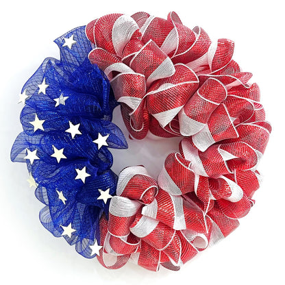 26 Inch Mesh Patriotic Front Door Wreath, 4th July Independence Day Wreath for Summer America Patriotic Flag Burlap Farmhouse Decor, Memorial Day Americana Front Window Hanging Decor