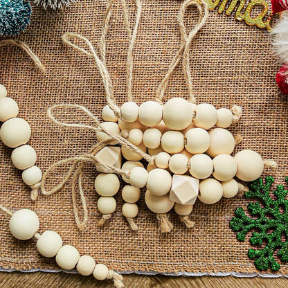 OurWarm 12 Pcs Wood Beads Christmas Tree Ornaments Wooden Beads, 4 Style Boho Christmas Decor Xmas Tree Hanging Beads, Farmhouse Christma Ornaments Beads for Tree Decor Home Decor