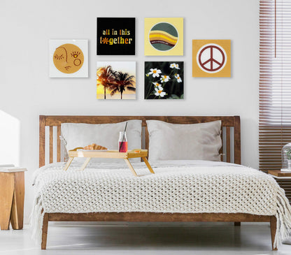 Kate and Laurel Self Stick Floating Acrylic Art, Set of 6, 10x10, Elevated Retro Wall Decor