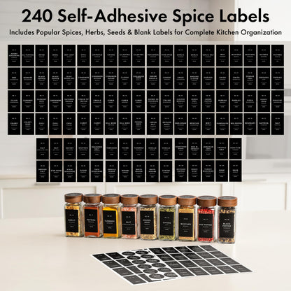 EDELHAUS® Square Spice Jars with Acacia Wooden Lid (Pack of 24) Spice Jars with Shaker Insert and 240 Labels - Acacia Lids Glass Container for Spice Organisation [4.3 in × 1.8 in]