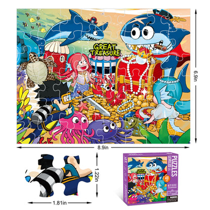 Underwater Ocean Puzzles for Kids Ages 3-8，4 Pack Progressive Jigsaw Puzzles (24/30/35/48 Pieces) for Toddlers & Children，Educational Floor Puzzles for Gifts