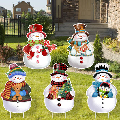 TREWAVE 9 Pcs Christmas Yard Signs with Stakes - Snowman Yard Stakes - Winter Outdoor Christmas Yard Decorations - Holiday Garden Signs for Lawn Pathway Outside Decor