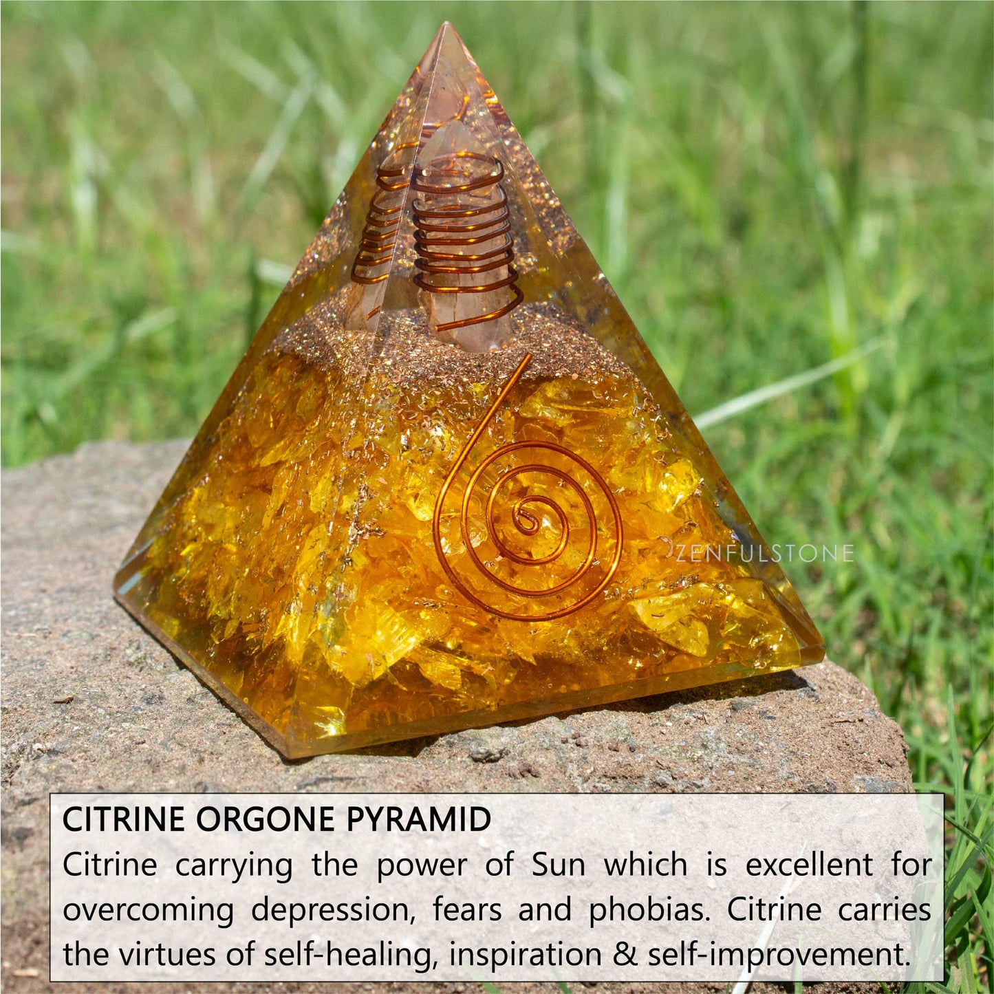 Citrine Orgone Pyramid for Success & Motivation | Orgonite pyramids with Copper Coil and Crystal Quartz for Chakra Protection