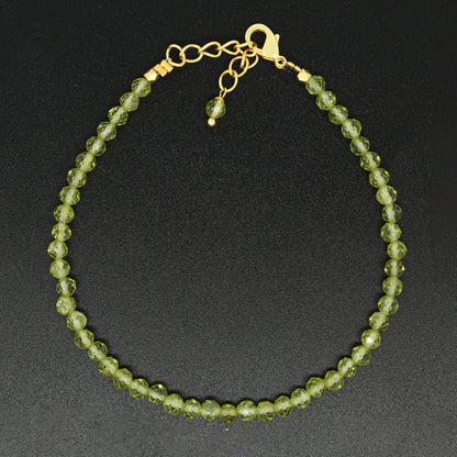 Gempires Natural Peridot Beaded Bracelet August Birthstone Crystal Jewelry Hypoallergenic 8 Inch Gold Plated Green Gemstone Dainty Bracelets For Women