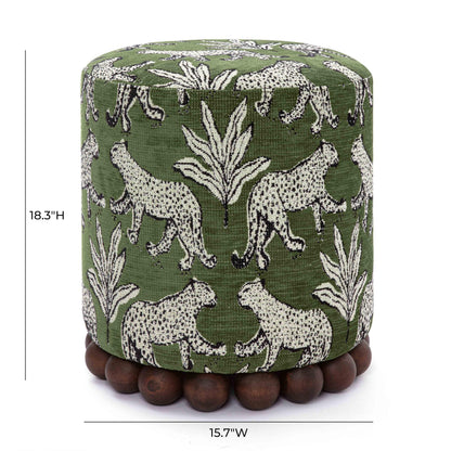 Tov Furniture Dex Olive Green Leopard Jacquard Ottoman