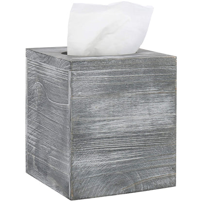 MyGift Graywashed Wood Decorative Tissue Box Holder Cover, Bathroom Facial Tissue Box Cover with Easy Refill Slide-Out Bottom Panel