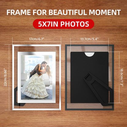 Komimaci 5x7 Picture Frames - Glass Photo Frame for Tabletop/Desktop Display, Horizontal/Vertical Orientation, Silver Finish