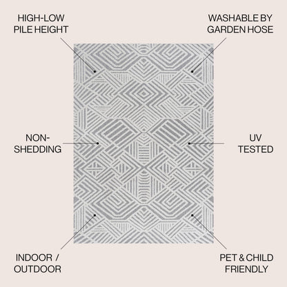 JONATHAN Y Art Deco Geometric Indoor Outdoor Area Rug 4X6 White/Black, Jordan High-Low Pile for Backyard, Patio, Porch, Easy-Cleaning, High Traffic, Pet-Friendly, Non-Shedding (SBH103A-4)