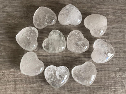 Clear Quartz Gemstone Hearts, Polished Clear Quartz Puffy Hearts, Clear Quartz Crystal Palm Stone, Clear Quartz Healing Crystal Hearts (1 Heart)