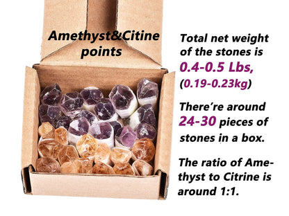 JIC Gem 24-30Pcs 0.4-0.5 Lbs Rough Natural Citrine Crystal and Amethyst Crystal Point Bulk,Raw Citrine Amethyst Crystals Healing Stones,Raw Ctrine and Amethyst Crystal Chips Bulk