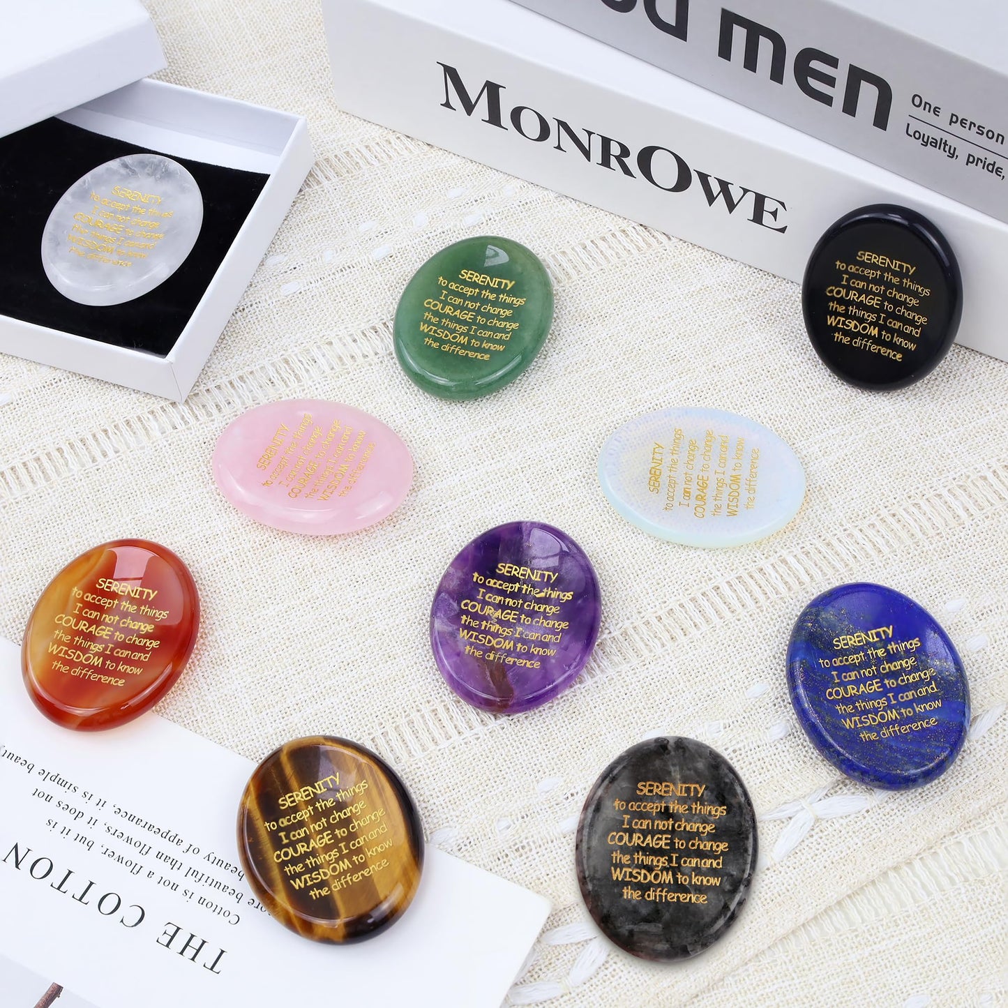 QINJIEJIE Serenity Prayer Green Aventurine Crystal Healing Stones Engraved Inspirational Stones Anxiety Relief Items Worry Stones for Anxiety Encouragement Gifts for Women Men Stocking Stuffers Adults