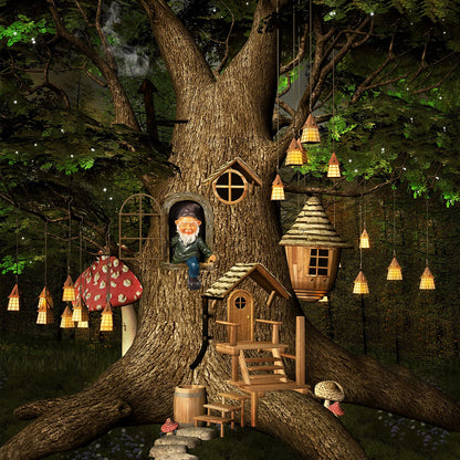 Thyle 4 Pieces Garden Gnomes Outdoor Tree Hugger Gnome Fairy Statue Elf Out the Door Resin Figurine Hanging Ladder Decoration Tree Faces Decor Outdoor for Patio Yard Lawn(Rustic Style)