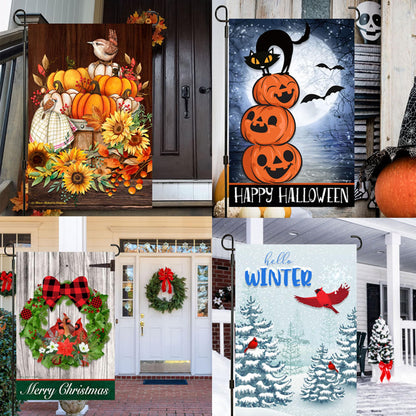 Seasonal Garden Flags Set of 10 12x18 inch Double Sided Yard Flags, Outside Small Garden Flag with Anti-Wind Clip and Stopper, Outdoor Holiday Lawn Decorative Decor