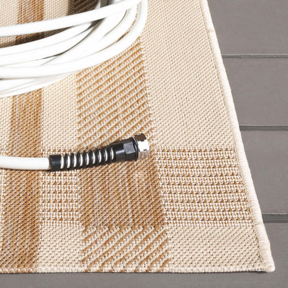 SAFAVIEH Washable Rug Outdoor Courtyard Collection - 2'3" x 5', Natural & Beige, Plaid Pattern, Non-Shedding & Easy Cleaning, Ideal for Patio, Front Door, Entryway, Mudroom, Doormat (CY6201-393)