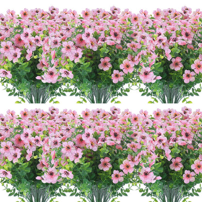 XEOLIAN 12 Bundles Artificial Flowers Outdoor UV Resistant Fake Plastic Plants Indoor Outside Hanging Plants Garden Porch Window Box Home Wedding Farmhouse Festive Shrub Decor (Pink)