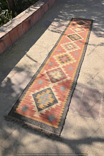 RugsJaipurIndia Handwoven Kilim Wool & Jute Rug - Flatweave Dhurrie Area Rug for Living Room Kitchen Bedroom or Entryway Non-Slip Wool & Jute Rug for Stylish Home Decor