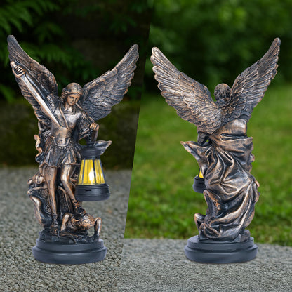 Dlfghos St Michael The Archangel Solar Outdoor Garden Decor Statues–12 in Miguel Arcangel Statue Solar Outdoor Sculptures for Outside Yard Patio Balcony Front Lawn Decor
