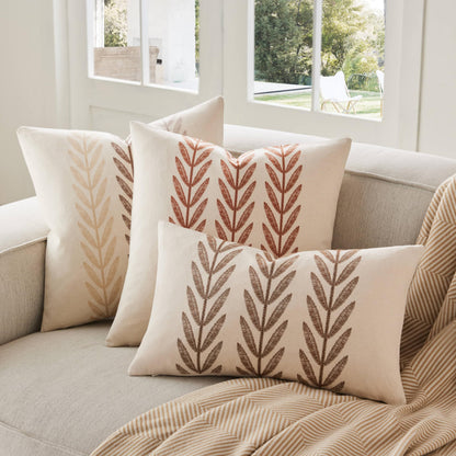 YZJZEDS 100% Cotton Farmhouse Leaves Throw Pillow Covers Set of 2, 18x18 Inch Mixed Beige Pastoral Decorative Print Cushion Covers for Sofa Bed Living Room Home Decor