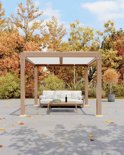 GarveeLife Louvered Pergola 10 ft x10', Outdoor Pergola with Adjustable Louvered Roof, Reinforced Aluminum Frame, Integrated Drainage System, Hardtop Gazebo for Patio, Deck, Wood Grain