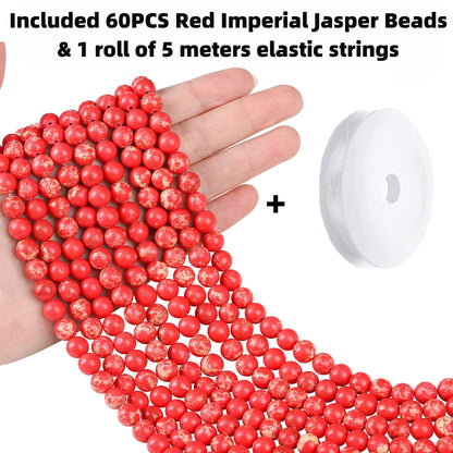 QINJIEJIE 60PCS Red Imperial Jasper Beads 8mm Stone Beads Round Loose Gemstone Bead for Bracelet Beading Crystal Jewelry Making DIY Necklace Earrings 0.32"