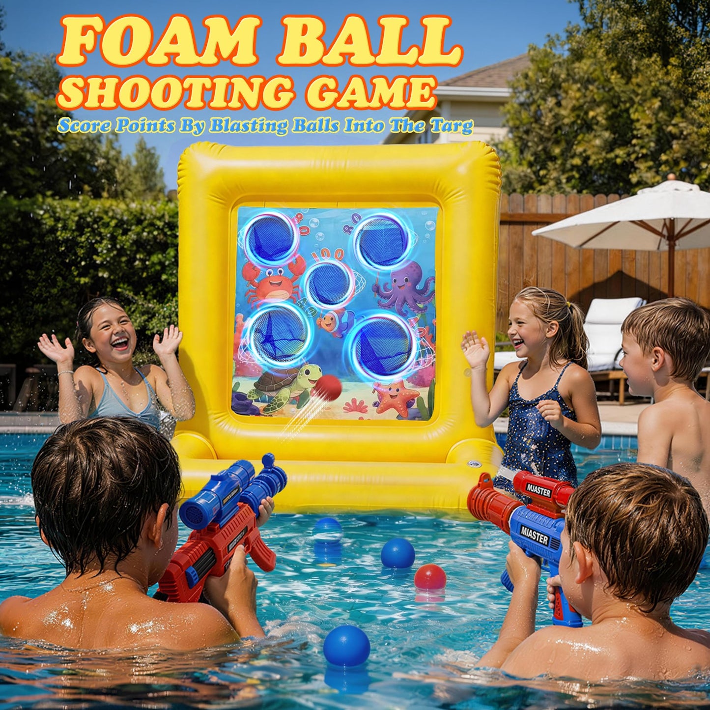 Gerosi Pool Toys for Kids & Adults, 2-in-1 Shooting Target Game & Pool Basketball Hoop, Family Pool Toy for Summer Swimming Pool Games, Pool Party Games and Backyard Fun