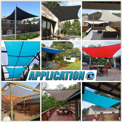 Amgo 16' x 16' Beige Rectangle Square Sun Shade Sail Canopy Awning Fabric Mesh AGSLR, 95% UV Blockage, Water & Air Permeable, 200GSM Heavy Duty Commercial and Residential (We Make Custom Sizes)