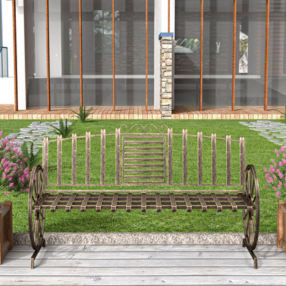 Boweniog Outdoor Bench Patio Outdoor Garden Bench with Built-in Table, Wagon Wheel Arms, 3 People Outdoor Bench Garden Bench Front Porch Furniture Patio Lawn Yard Park (Bronze)