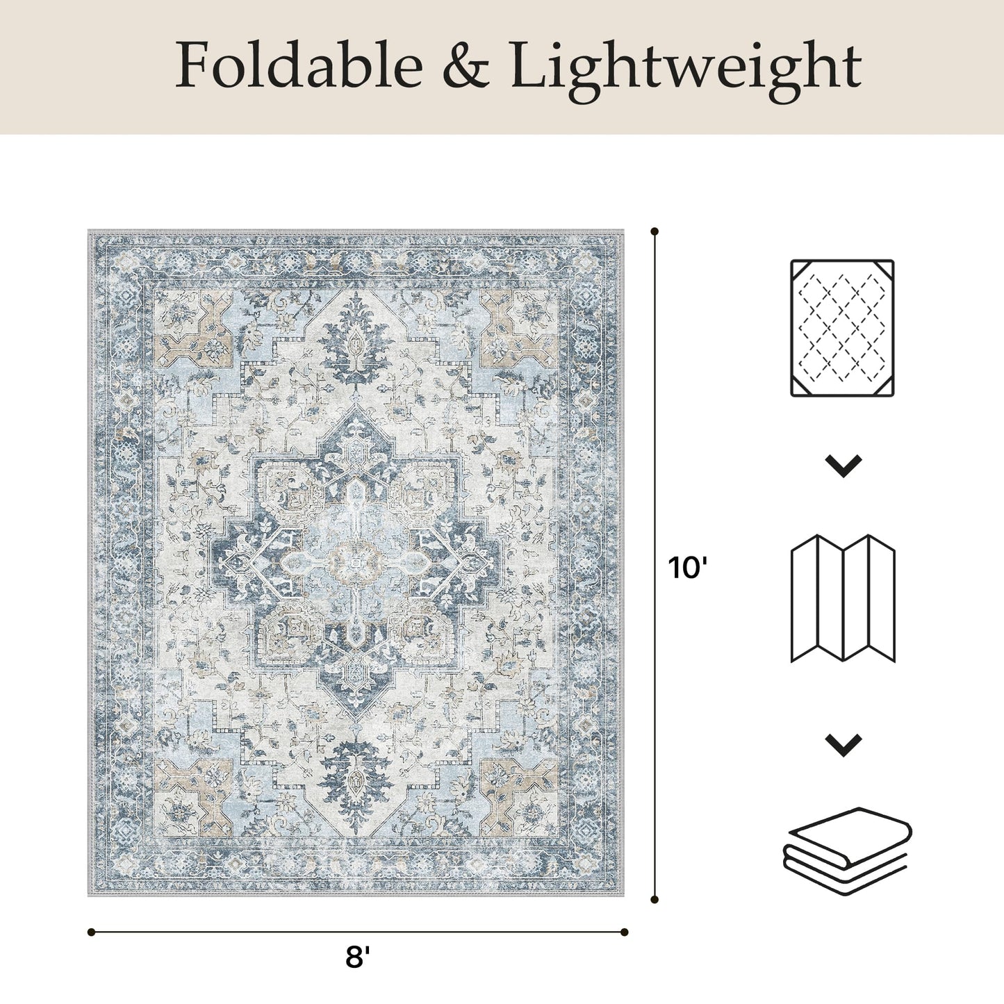 GENIMO Outdoor & Indoor Area Rug 8'x10', Waterproof, Non-Shedding, Easy Cleaning, Boho Mat for Patio, Living Room, Balcony, Dining Room, RV, Deck, Bedroom, Camping, Outside Carpet,Blue
