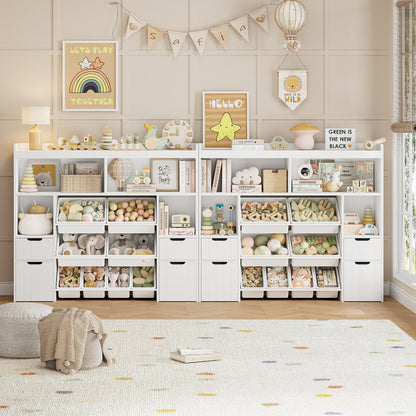 HORSTORS 55" W Toy Storage Organizer with Drawers, Large Kids Toy Storage Box with Removable Bins, Tall Kids Bookshelf and Bookcase for Boys and Girls, Modern Toy Chest for Playroom, Classroom, White