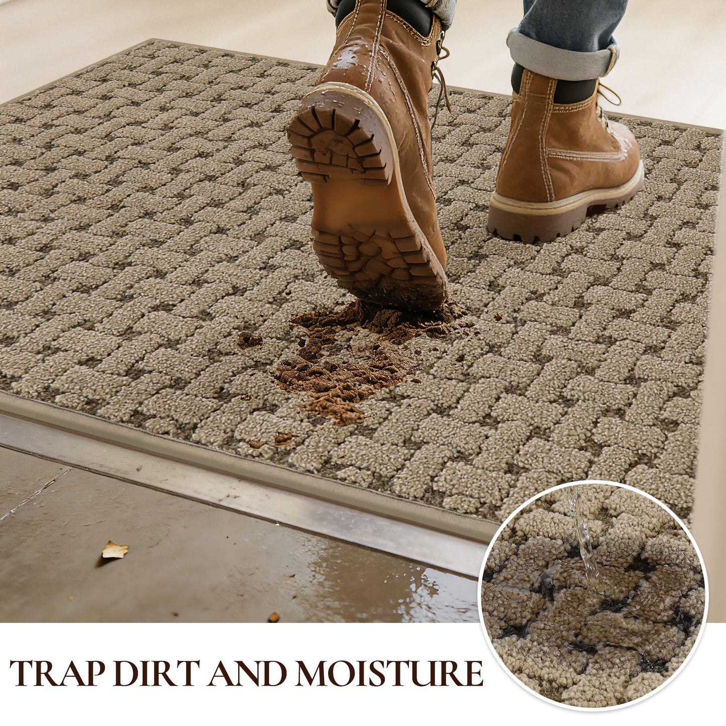 FLOORHUG Door Mat Indoor Entrance 20x32, Non-Slip Washable Doormats Entry Way Mats, Dirt Resistant and Absorbent Welcome Mat, Easy Clean Low-Profile Doormat, Front Door, Inside Entrance, Beige