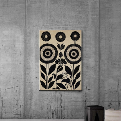 Canvas Print Scandinavian Folk Art Black and Beige Abstract Botanical Wall Art for Scandinavian Home Decor Canvas, Decor