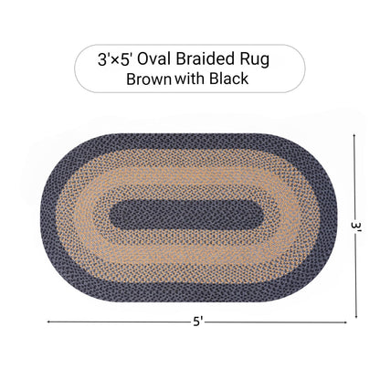 RCTJHOME 3x5 Oval Braided Area Rug, All-Season Farmhouse Rug for Living Room, Dining Room & Kitchen, Door Mat with Anti-Slip Pads for High Traffic Areas, Rope Rug Without Rubber, Brown with Black