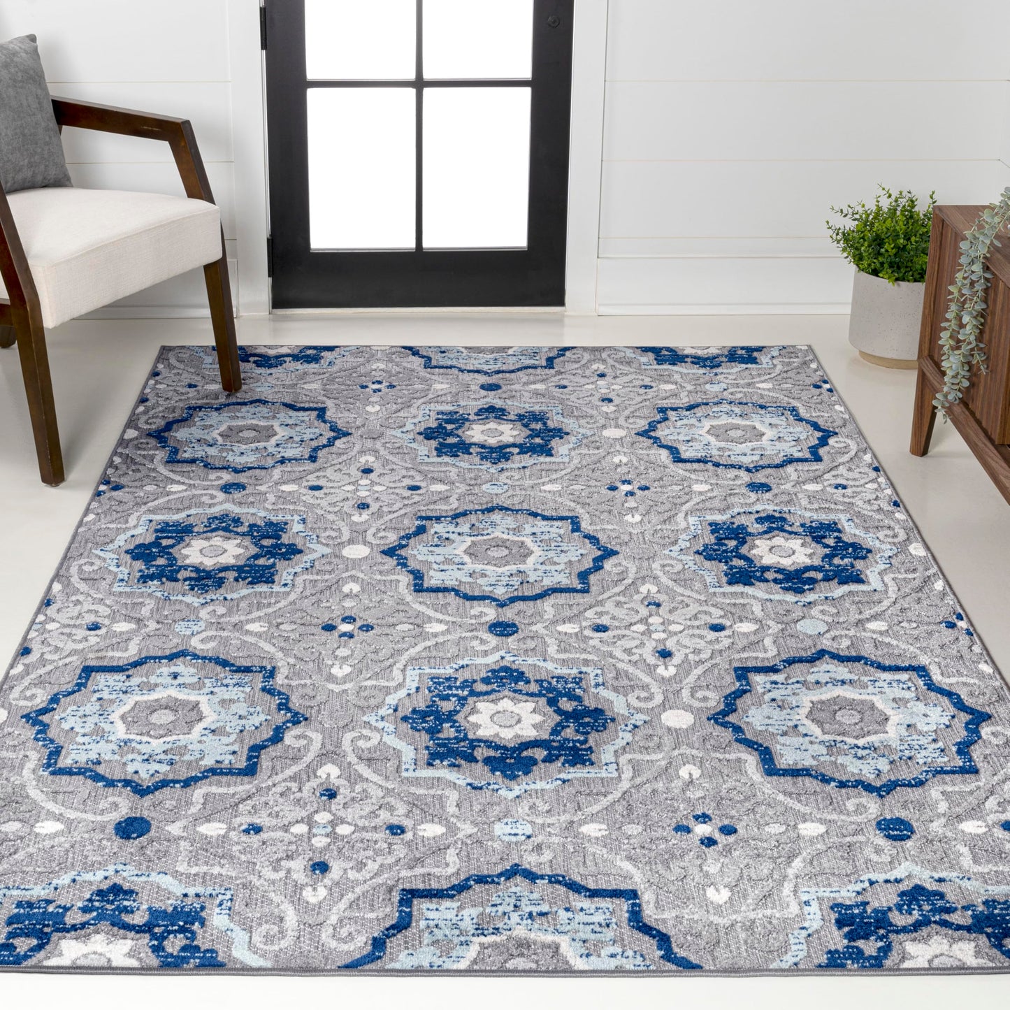 JONATHAN Y Mediterranean Medallion Indoor Outdoor Area Rug 3X5 Blue/Gray, Boho for Backyard, Patio, Porch, Easy-Cleaning, High Traffic, Pet-Friendly, Non-Shedding (AMC101A-3)