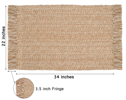 COTTON CRAFT Woven Area Rug - 2 Pack Reversible Boho Farmhouse Rustic Cotton Throw Rug Carpet with Fringe - Machine Washable Accent Mat for Bedroom Living Room Entryway Bathroom - 22x34 - Tan Natural
