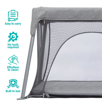 CAPAKIDDO Lightweight Travel Crib - Portable Baby Playard，Foldable Play Yard with Zipper Door, No Tools Setup, Compact for On-The-Go