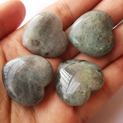 Loveliome 4 Pcs Natural Labradorite Love Heart Palm Stone Reiki Balancing Worry Stone(1 Inch)