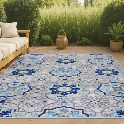 JONATHAN Y Mediterranean Medallion Indoor Outdoor Area Rug 3X5 Blue/Gray, Boho for Backyard, Patio, Porch, Easy-Cleaning, High Traffic, Pet-Friendly, Non-Shedding (AMC101A-3)